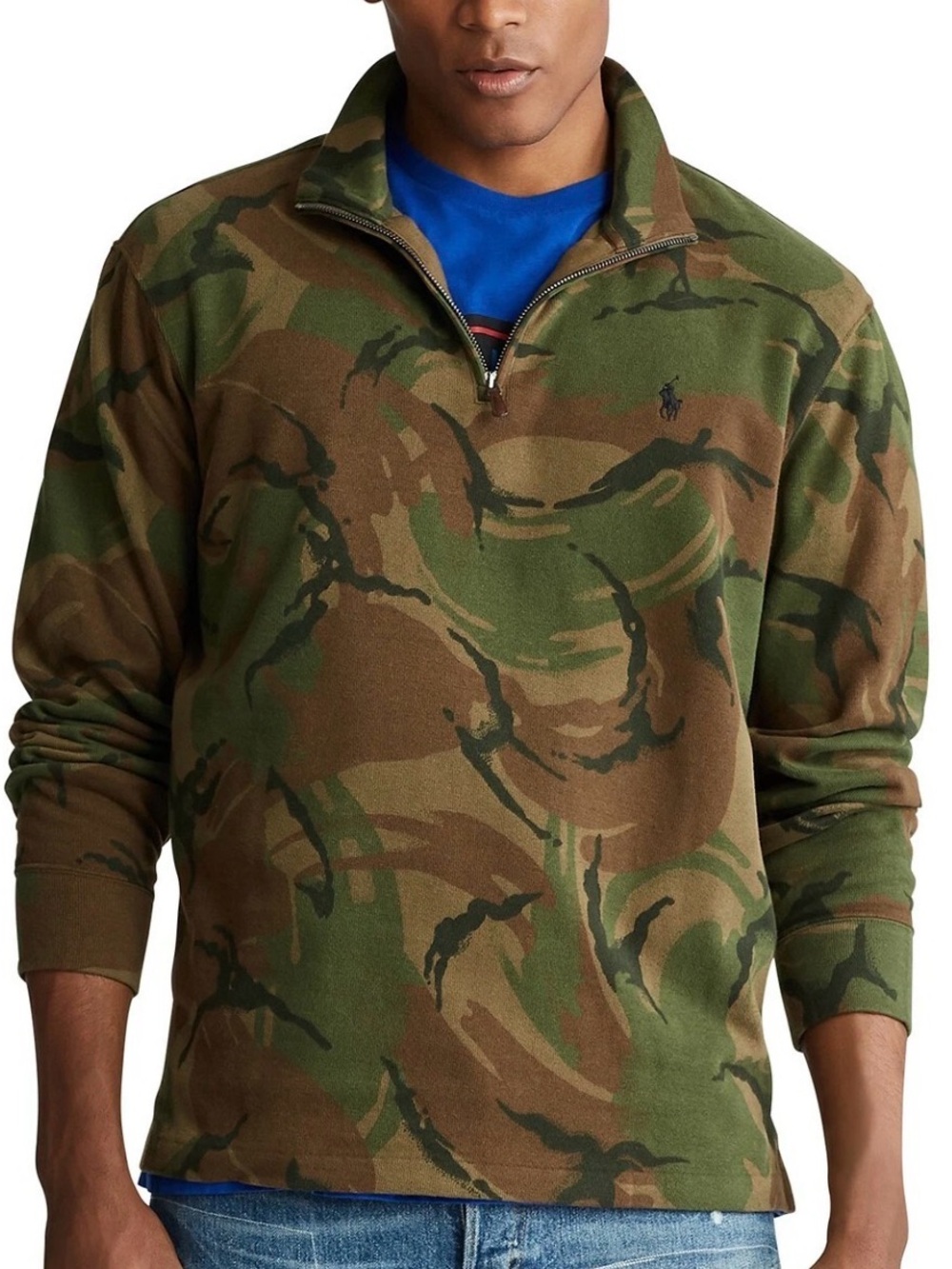 Polo Ralph Lauren Men’s Estate Rib Quarter-Zip Green Camo Pullover M Outdoor